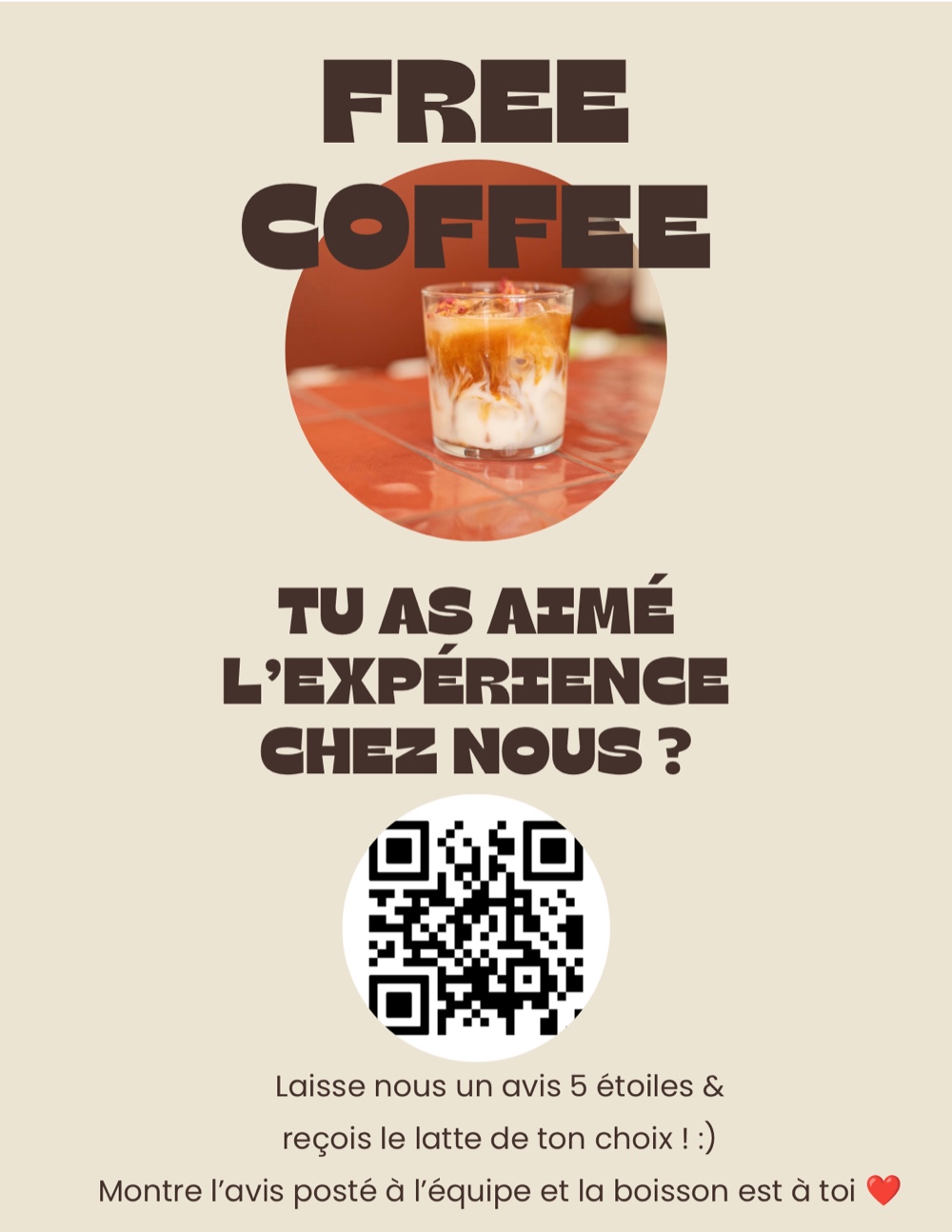 Offre Nessy Coffee — un latte offert contre un avis